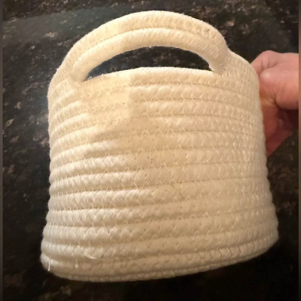 A White Cotton Rope Woven Basket Handles Size 15x8x5 inches